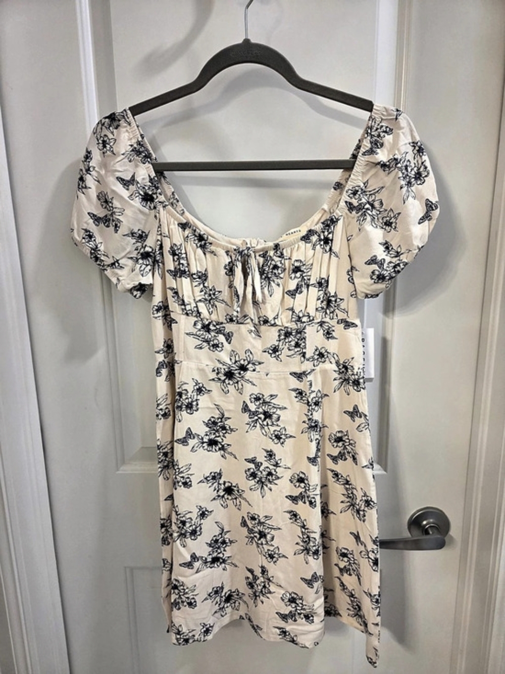 Floral Mini Dress in Cream & Blue